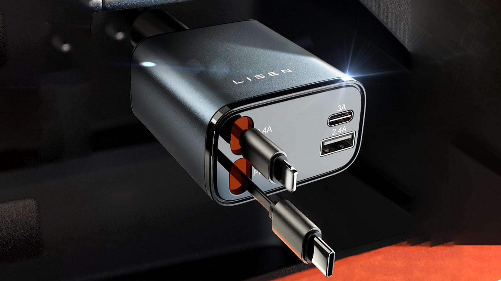 el cargador para el coche definitivo: lleva dos cables integrados, se mueve hacia los lados y tiene carga rápida